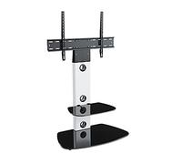 MAHARA Universal Column TV Stand - for 32 to 65 inch TVs-Freestanding white tall floor stand with curved black glass shelves and cable management-Height adjustable & fits in corners-Max Weight 40kg