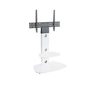 MAHARA Universal Column TV Stand - for 32 to 65 inch TVs-Freestanding white tall floor stand with curved white glass shelves and cable management-Height adjustable & fits in corners-Max Weight 40kg