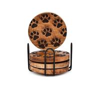 Mahasu Coaster Set Iron & Acacia Wood Set of 4 Wooden Black Paw Coaster for Coffee Wooden Table Home Décor (SET OF 4)
