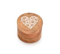 Mahasu Dog Urn Acacia Wood Round Shape Engraved Urns White Heart Paws Design for Dogs, Pet Urns for Cats (3.5" x 3.5" x 2.5")