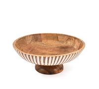 Mahasu Fruit Bowl Mango Wood Elevated Decorative Centerpiece | Natural Wooden Serving Dish for Kitchen Counter (12" x 12" x 4.75")