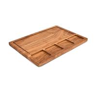 Mahasu Platter Acacia Wood Charcuterie Board with 3 Built-in Compartments and Juice Grooves Wooden Serving Tray (16.75" X 12" X 1'')