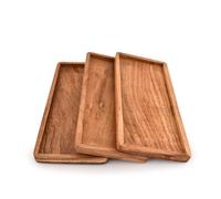 Mahasu Platter Acacia Wood Serving Platter with Raised Edge -Set of 3 for Home Decor, Food, Vegetables, Fruit, Charcuterie (Set of 3) (14" X 6" X 0.75")