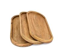 Mahasu Platters Mango Wood Oval Shaped Wood Plates for Charcuterie Cheese Bread Fruit Dishes for Kitchen Décor (Set of 3) (14" X 6" X 0.75")