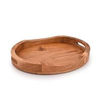 Mahasu Tray Acacia Wood Oval Large Tray with Handle Food Serving Trays for Living Room Home Dining Table (14" X 11" X 2")