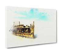 Maheno Shipwreck Australia In Abstract Modern Art Canvas Wall Art Print Ready to Hang, Framed Picture for Living Room Bedroom Home Office Décor, 24x16 Inch (60x40 cm)
