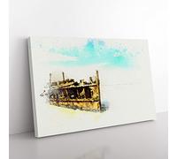Maheno Shipwreck Australia In Abstract Modern Art Canvas Wall Art Print Ready to Hang, Framed Picture for Living Room Bedroom Home Office Décor, 50x35 cm (20x14 Inch)