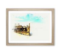 Maheno Shipwreck Australia In Abstract Modern Art Framed Wall Art Print, Ready to Hang Picture for Living Room Bedroom Home Office Décor, Oak A2 (64 x 46 cm)