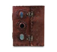 MaheTri 3 Stone Handmade Leather Journal with Lock - Vintage 3 Stone Design Genuine Leather Diary Notebook | Travel Journal Sketchbook Gift for Men Women