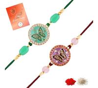 Mahi Combo of 2 Round and Butterfly-Shaped Rakhi's with Meenakari Work and Shiny Crystals for Bhaiya, Brother, Bhai, Bro (RCO1105690G)
