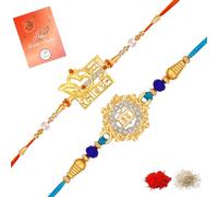 Mahi Combo of Happy Rakshabandhan and BRO Engraved Crystals Studded Rakhi for Brother, Bhai, Bro (RCO1105735G)