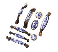 MAHIE Fashion creative Blue ceramic Furniture handle Bronze drawer Cabinet pull Antique brass White Blue porcelain Cupboard handles Cheerfully (Color : 96)
