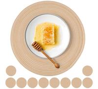 MAHIONG 10 Set 38cm Brown Round Place Mats, Heat Resistant Round Cotton Dinner Woven Table Mats, Non Slip Cotton Placemats for Kitchen