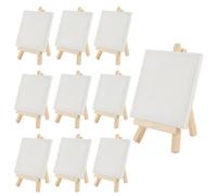 MAHIONG 10 Sets Mini Easel with Canvas, 10x10cm Small Canvas with Wooden Table Top Easel, 15x8cm Small Desktop Easel Holder Stand for Artists, Exhibition, Sketching, Picture Frames