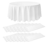 MAHIONG 15PCS Plastic Tablecloth, 84 inch White Round Tablecloth, Round Party Tablecloths, Waterproof Stain-Resistant Table Cover for Banquet, Birthday, Wedding, Picnic, Home Party Decor
