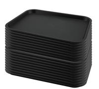 MAHIONG 18 Pack Black Plastic Fast Food Tray, 35 x 27 cm Large Plastic Restaurant Serving Tray for Cafeteria, Kitchen, Party, Coffee Shops