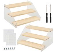 MAHIONG 2 PCS 3 Tiers Acrylic Display Stand, Wooden Acrylic Stands for Display, Clear Display Shelf, Perfume Stand for Desserts, Jewellery, and Cosmetics