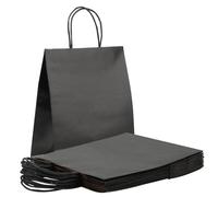MAHIONG 25 PCS Large Black Gift Bag, Paper Gift Bags with Handles, Black Party Bags, Kraft Bag for Birthday Party, Grocery, Boutique, Retail, Merchandise, 32 x 11 x 24.5cm