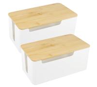 MAHIONG 2PCS Cable Management Box, Plastic Cord Organizer Box with Bamboo Lid, Cable Tidy Box for Desk Office Home Use, 31.2x14.2x13cm