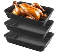 MAHIONG 3 PCS Large Deep Baking Tray, Non Stick Oven Tray, Rectangle Cake Tin, Carbon Steel Roasting Trays for Ovens, Roasting Baking Serving, 34.3 x 24.1 x 6.2 cm