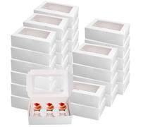MAHIONG 30PCS 6 Hole White Cupcake Boxes, 23.5 x 15.8 x 7.5cm Muffin Boxes with Windows, Bakery Boxes and Insert for Party, Cake Shop