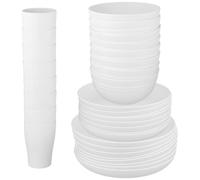 MAHIONG 32PCS White Plastic Dinner Set, Reusable Plates Bowls Cups, Lightweight Unbreakable Dinnerware for Camping Picnic Home