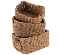 MAHIONG 3PCS Wicker Storage Baskets, Brown Woven Organizer Bins for Shelves, Multi-Use Basket Set for Bathroom and Living Room