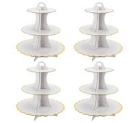 MAHIONG 4 Pack Cardboard Cake Stand 3 Tier, White Cupcake Dessert Stands, Round Tiered Afternoon Tea Stand for Weddings, Birthdays, and Christmas