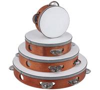 MAHIONG 4 PCS 4" 6" 8" 10" Brown Wooden Tambourine, Musical Instrument Tambourine Set, Handheld Drum Bell Metal Jingles Single Row Percussion for Church, KTV, Party, Musical Class