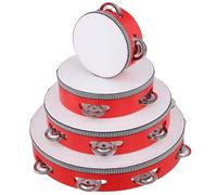 MAHIONG 4 PCS 4" 6" 8" 10" Red Wooden Tambourine, Musical Instrument Tambourine Set, Handheld Drum Bell Metal Jingles Single Row Percussion for Church, Party
