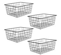 MAHIONG 4 PCS Wire Storage Basket, 28 x 22 x 12cm Stackable Chest Freezer Metal Baskets, Black Wire Basket Storage Organiser with Handle for Kitchen, Bathroom, Pantry, Closet, Cabinet, Freezer, Shelf