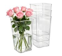 MAHIONG 4PCS Clear Acrylic Vase, Square Plastic Vase for Flowers, 24cm High Cube Vases for Home Decor, Wedding, Party, Table Centerpiece and Flower Display