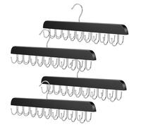 MAHIONG 4PCS Wooden Belt Hanger for Wardrobe, Tie Rack with 20 Hooks, Black Space Saving Organiser for Scarves, Bags and Hats