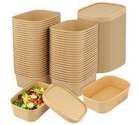 MAHIONG 50PCS 650ml Kraft Paper Takeaway Boxes with Lids, Rectangular Food Containers for Restaurant Packaging and Delivery, 17.3x12x5.1 cm