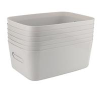 MAHIONG 6 PCS Cupboard Storage Organiser, Grey Plastic Storage Boxes with Handles, 30.5 x 20.5 x 12 cm Kitchen Storage Boxes for Office, Home, Bathroom