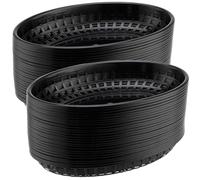 MAHIONG 60 Pack Oval Food Baskets, Plastic Fast Food Baskets, Black Food Serving Basket for Chip, Burgers, Sandwiches, Picnics, Parties, 23x14.5x4cm
