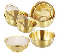 MAHIONG 6PCS 9.4 x 4.1 Inch Stainless Steel Colander Set, 3 Sizes Gold Stainless Steel Strainers Set for Washing Rice, Fruit, Vegetable