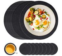 MAHIONG Black Placemats and Coaster Set of 9, Place Mats for Table, 36 cm Round Woven Placemats for Dining, Kitchen Table, Party, Wedding