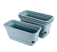 MAHIONG Set of 4 Flower Window Box Plastic Vegetable Planters with Trays, 15" Rectangle Self Watering Flowerpot, Garden Plant Decorative Pots for Windowsill, Indoor Outdoor, Succulents, Blue