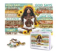 MAHIPOCI African American Jigsaw Puzzles For Adults 1000 Pieces Inspirational Black Girl Queen Puzzle Sunflower Art Wood Puzzles Crafts For Adults Women 1000 Piece For Challenging Family Activity Game