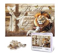 MAHIPOCI Christian Religious Puzzles for Adults 1000 Pieces Lion and Lamb Cross Bible Verse Jigsaw Puzzles Inspirational Spiritual Christian Puzzles for Adults for Family Activity Home Church Gifts