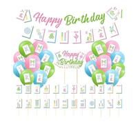 Mahjong Birthday Party Decorations Set, Mahjong Theme Party Supplies | with Banner 18pcs Latex Balloons, Cake Topper & 24pcs Cupcake Toppers, Asian Mahjong Game Night Decor for Adults Women Men