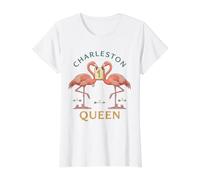 Mahjong Charleston Queen Flamingo Game Night Value Graphic T-Shirt, Women, White, S