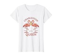 Mahjong Charleston Queen Flamingo Game Night Value Graphic T-Shirt, Women, White, S