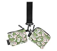 Mahjong Chinese Green Women's Change Wallet Card Cases Small Detachable Identity Card Protector with Keychain for Daily Use 2 Pcs billeteras para