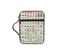 Mahjong Chinese Hipster Green Bible Cover Case with Handle, Water-Resistant Oxford Fabric Bible Bag Organizer with Zipper Pockets for Church