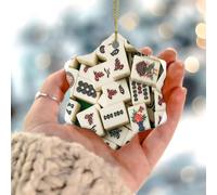 Mahjong Christmas Ornaments Mah'-Jongg Player Gifts Porcelain Pendant Indoor Home Decor Hanging Ceramic Double Sided Souvenir for Neighbor Friends