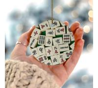 Mahjong Christmas Ornaments Mah'-Jongg Player Gifts Round Porcelain Pendant Ceramic Personalized Souvenir for Festive Holidays Home Decor