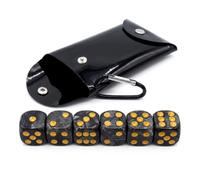 Mahjong Dice Set 6 Pack 16mm, Premium Black Marble Gold Pips Dice with Waterproof PVC Pouch, Standard D6 Game Dice for Tabletop Board Games, Bar Party Family Night, Gift for Players Adults
