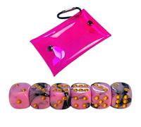 Mahjong Dice Set 6 Pack 16mm, Premium Pink Marble Gold Pips Dice with Waterproof PVC Pouch, Standard D6 Game Dice for Tabletop Board Games, Bar Party Family Night, Gift for Players Adults